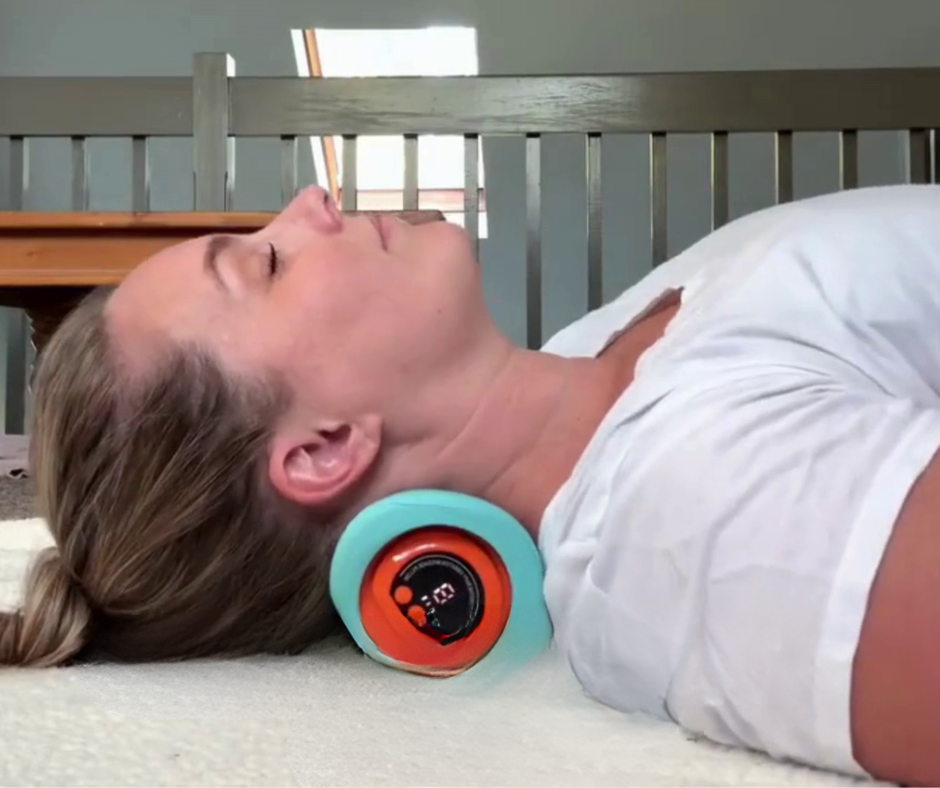 Relaxing at home with CerviPulse Pro heated neck therapy massager