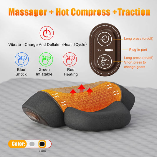 Massage pillow with control panel and features on a gray background