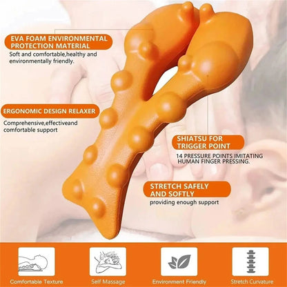 Illustration showing improved posture and reduced neck pain after using neck stretcher