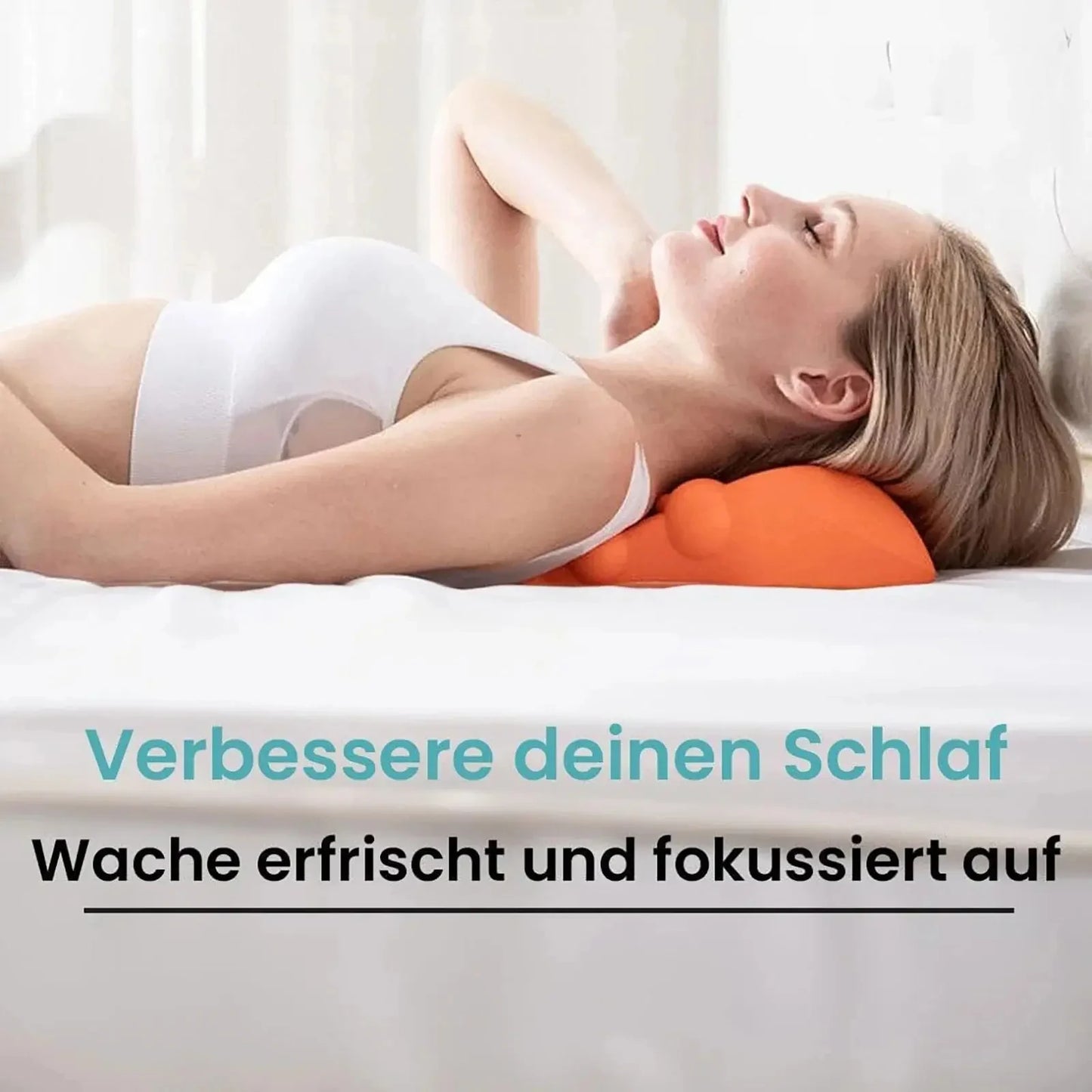 Person using neck stretcher at home for relieving neck pain and tension